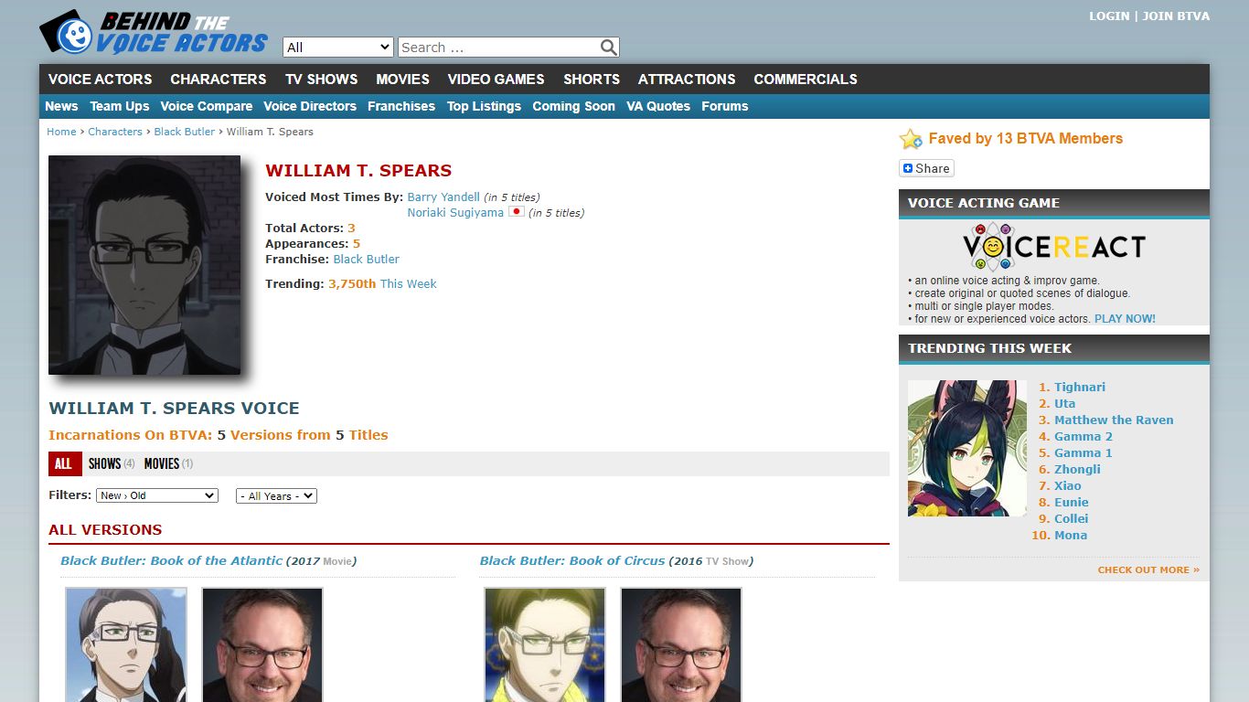 William T. Spears Voices (Black Butler) - Behind The Voice Actors